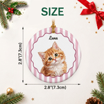 Personalised Watercolor Pet Portrait Bow Striped Ceramic Christmas Ornament with Name Home Decor Christmas Gift for Pet Owners Lovers