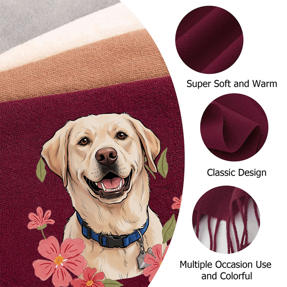 Personalised Floral Watercolor Pet Photo Scarf with Name Winter Daily Use Christmas Birthday Gift for Pet Owners Lovers Women 7