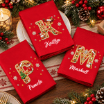 Personalized 3D-Style Artwork Christmas Beaded Initial 100% Cotton Christmas Napkin with Name Table Decor Christmas Gift for Family Friends