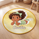 Personalised Cartoon Black Kid Non-Slip Round Rug with Name Nursery Decor Birthday Gift for Newborns Parents