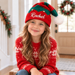 Personalised Embroidery Little Bell White Fluffy Ball Santa Hat with Name Christmas Party Gift for Family 5