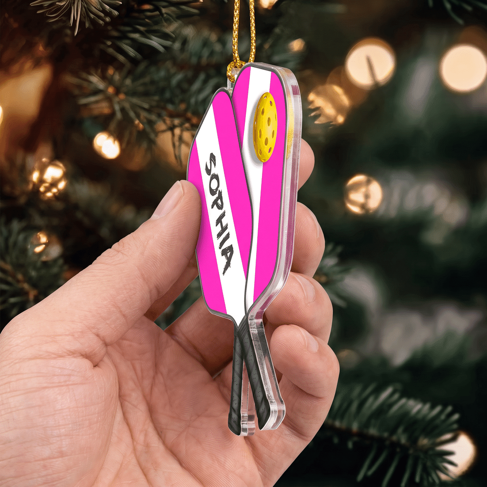Adorno acrílico 2D personalizado y colorido con forma de raqueta de pickleball y nombre: regalo de Navidad para jugadores y entrenadores de pickleball 5