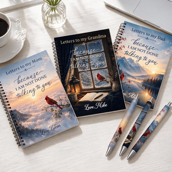 Personalized Cardinal Bird Design A5 Spiral Notebook Pet Set with Name Memorial Sympathy Gift for Family Friends