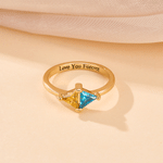 Personalised Double Triangle Birthstone Sterling Silver Ring with Text Anniversary Birthday Wedding Gift for Girlfriend Bridesmaid