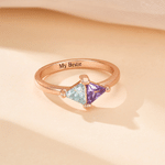 Personalised Double Triangle Birthstone Sterling Silver Ring with Text Anniversary Birthday Wedding Gift for Girlfriend Bridesmaid