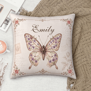 Personalized Retro Butterfly Birth Flower Soft Throw Pillow Cover with Name Home Decor Birthday Gift for Friend Family