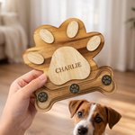 Porte-laisse en bois personnalisé en forme de patte de chiot, avec nom gravé et 3 crochets : cadeau de Noël ou de pendaison de crémaillère pour les propriétaires d'animaux de compagnie