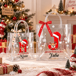 Personalized Snowflake Reindeer Waterproof Large Capacity Ribbon Gift Bag with Name and Initial Christmas Gift for Kids Children