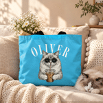 Sac fourre-tout de grande capacité personnalisé sur le thème du café, avec photo de votre animal et son nom — Idéal pour un usage quotidien, les voyages ou comme cadeau d'anniversaire pour les amoureux des animaux, la famille et les amis