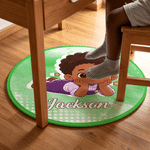 Personalised Cartoon Black Kid Non-Slip Round Rug with Name Nursery Decor Birthday Gift for Newborns Parents