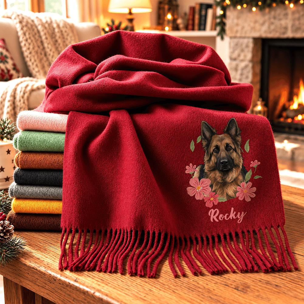 Personalised Floral Watercolor Pet Photo Scarf with Name Winter Daily Use Christmas Birthday Gift for Pet Owners Lovers Women 6