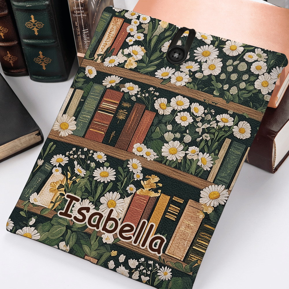 Personalized Vintage Birth Flower Bookshelf Book Sleeve with Name and Button Reading Accessory Birthday Gift for Book Lovers Students 5