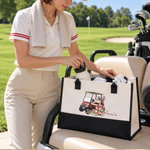 Personalized Golf Cart Birth Flower Large Tote Bag Portable with Name Travel Accessories Birthday Gift for Women Golf Lovers