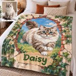 Personalized Flower Wall Elements Jumping Pet Photo Cozy Blanket with Name Bedroom Decor Birthday Gift for Pet Lover