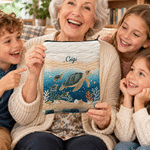 Personalised Mum Sea Turtle and 1-10 Baby Sea Turtles Book Sleeve with Title and Name Daily Use Birthday Gift for Book Lover Grandma Mum