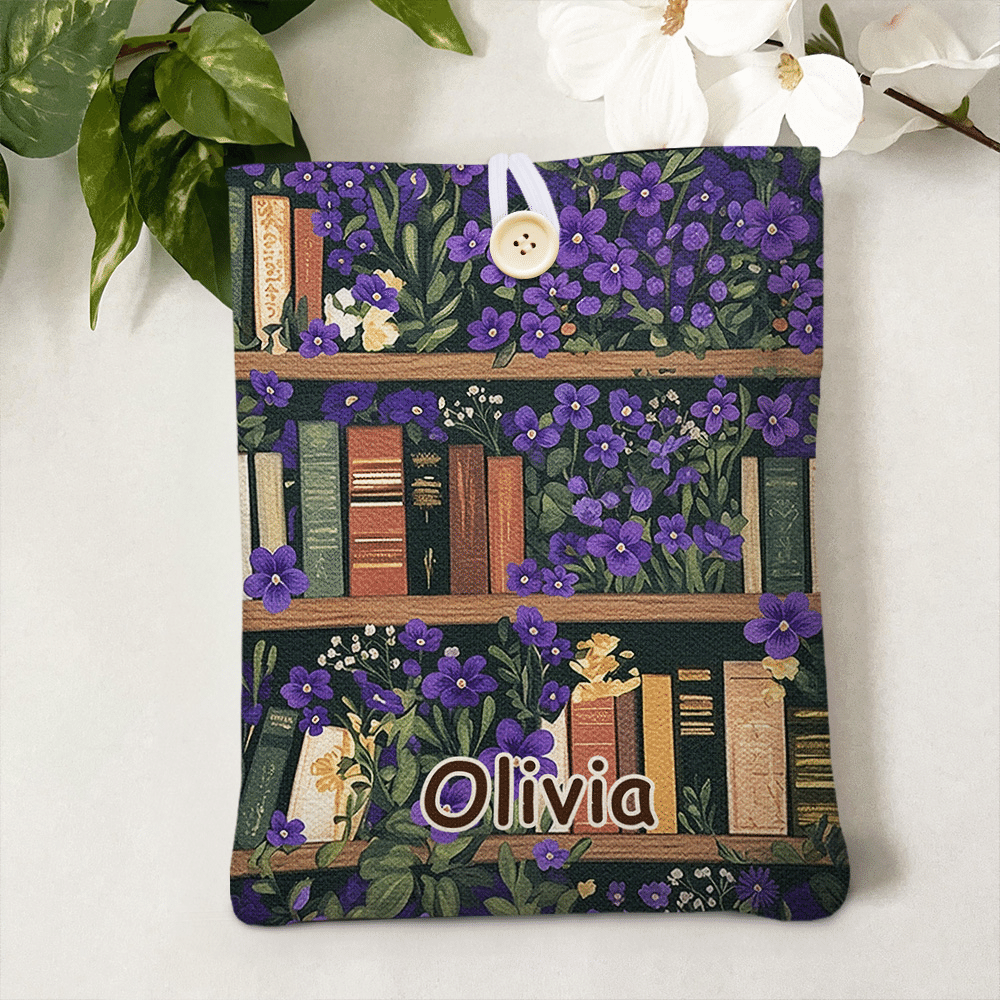 Personalized Vintage Birth Flower Bookshelf Book Sleeve with Name and Button Reading Accessory Birthday Gift for Book Lovers Students 3