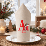 Servilleta de lino personalizada con iniciales y motivos navideños, ideal como decoración de mesa, regalo para fiestas navideñas, para niños, familiares y amigos 5