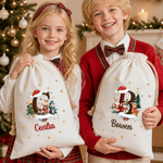 Bolsa de regalo personalizada con cordón, con diseño de Papá Noel, renos y muñeco de nieve, con iniciales y nombre, ideal como regalo de Navidad para la familia y los niños 4