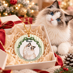 Personalised Watercolor Pet Portrait Bow Striped Ceramic Christmas Ornament with Name Home Decor Christmas Gift for Pet Owners Lovers