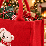 Personalized Santa Claus Snowman Reindeer Initial Large Capacity Red Jute Tote Bag with Name Christmas Gift for Kids Family Friends