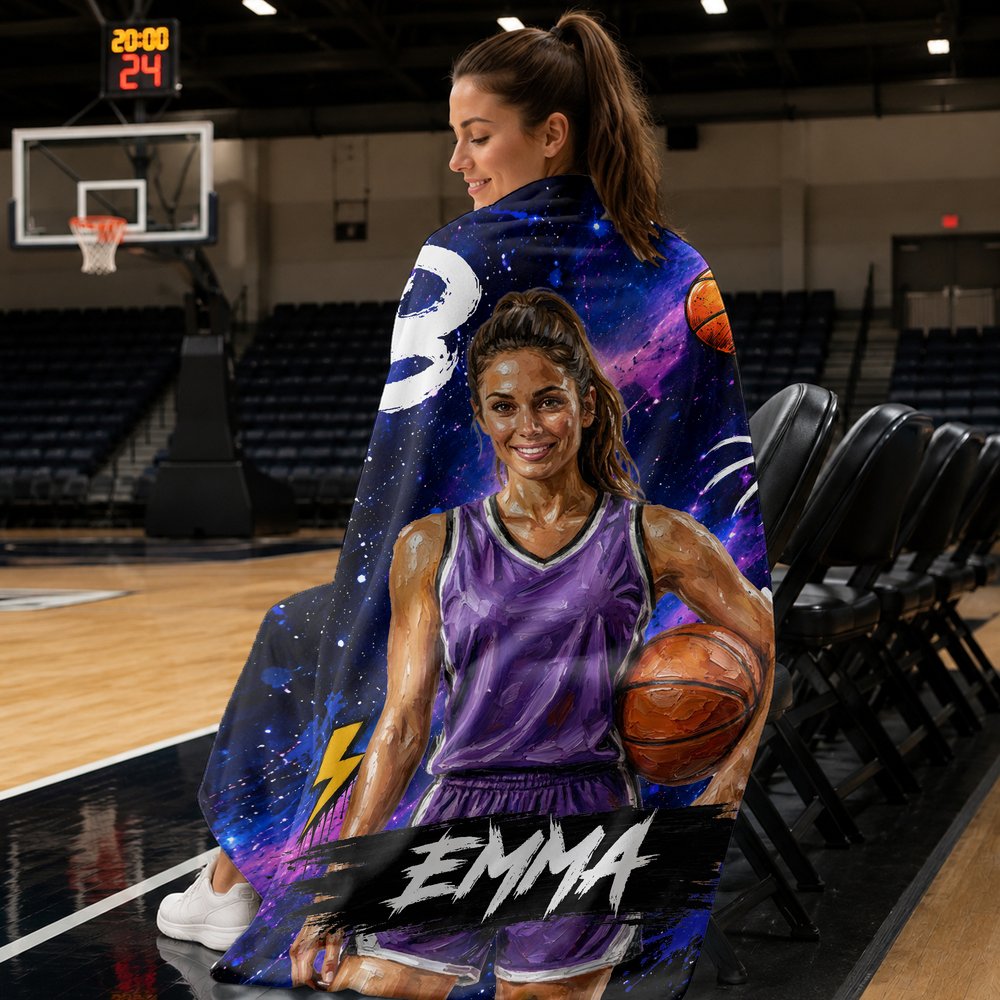 Personalized Graffiti Oil Painting Style Photo Soft Throw Blanket with Name Basketball Club Birthday Gift for Basketball Players 6
