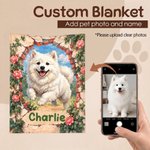 Personalized Flower Wall Elements Jumping Pet Photo Cozy Blanket with Name Bedroom Decor Birthday Gift for Pet Lover
