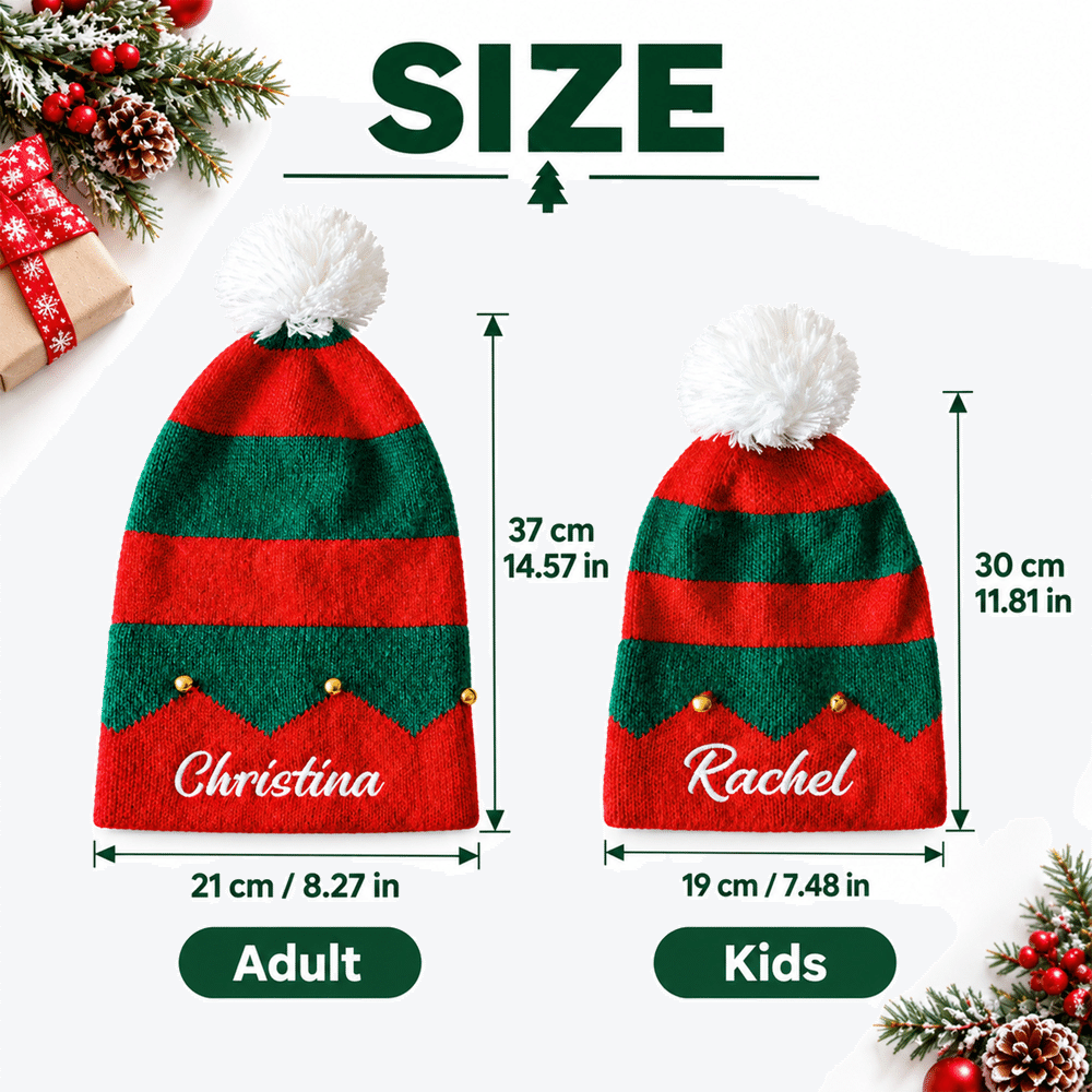Personalised Embroidery Little Bell White Fluffy Ball Santa Hat with Name Christmas Party Gift for Family 7
