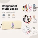 Trousse à crayons en velours côtelé personnalisée avec fleur de naissance et nom - Cadeau de rentrée pour enseignante 9
