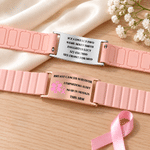 Personalized Pink Ribbon Bow Medical Alert Bracelet with Engraved Text Daily Wear Emergency Jewellery Birthday Gift for Breast Cancer Woman