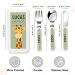 Personalized Cartoon Wild Animal Fork Spoon Knife 3 Pcs Cutlery Set with Name and Case Daily Use Back to School Birthday Christmas Gift for Kids 9