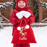 Personalized Merry Christmas Wavy Artistic Effect Initial Large Capacity Velvet Gift Bag with Name Christmas Holiday Gift for Kids Family Friends