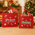 Personalised Christmas Theme Candy Cane Snowflake Santa Hat Large Capacity Jute Tote Bag with Name Christmas Gift for Kids Friends