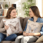 Personalized Retro Butterfly Birth Flower Soft Throw Pillow Cover with Name Home Decor Birthday Gift for Friend Family