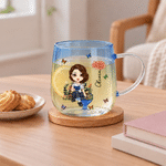 Personalised Birth Flower Stereoscopic Heart Reading Character Gradient Colour 15 oz Glass Mug with Name Daily Use Birthday Christmas Gift for Reader 5