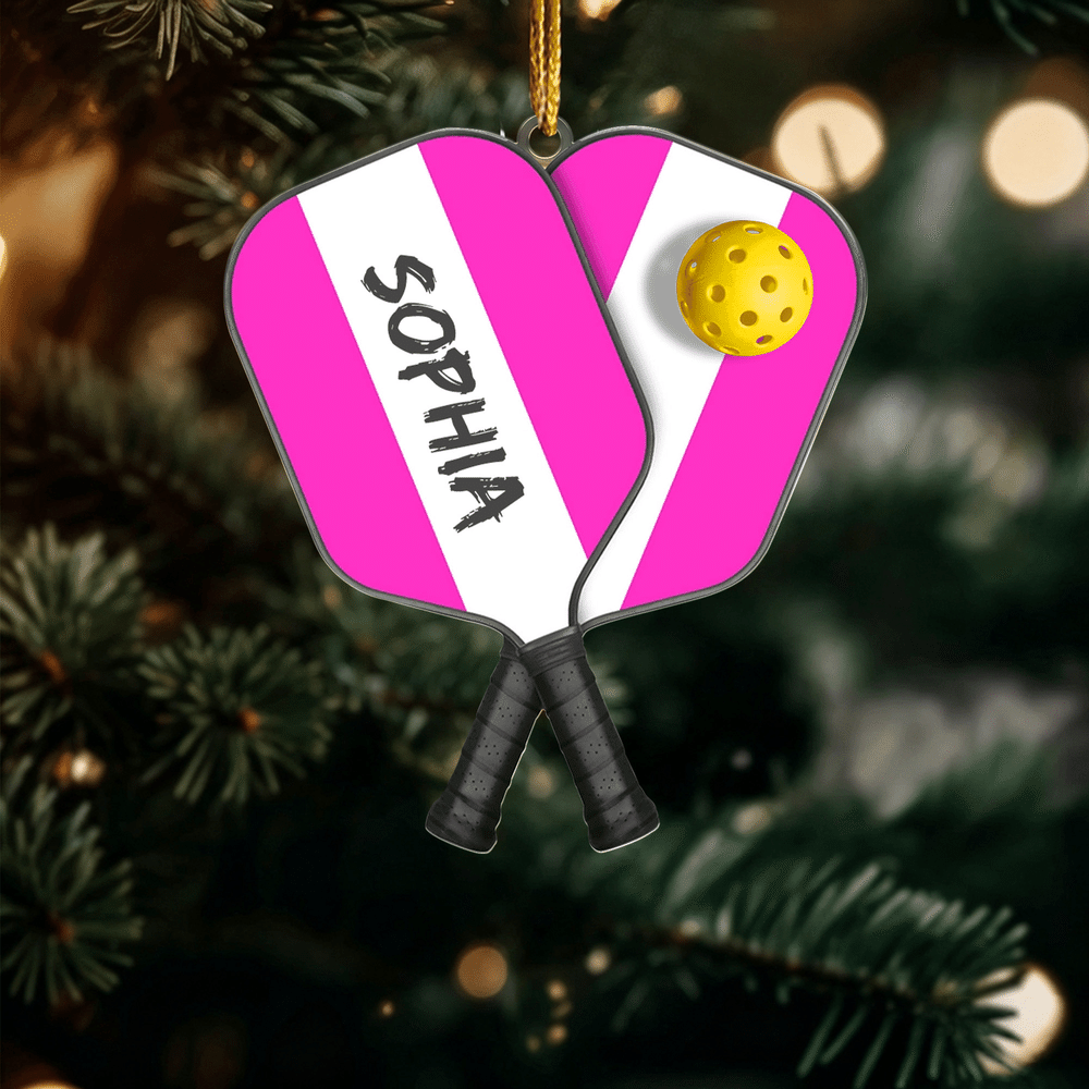 Adorno acrílico 2D personalizado y colorido con forma de raqueta de pickleball y nombre: regalo de Navidad para jugadores y entrenadores de pickleball 4