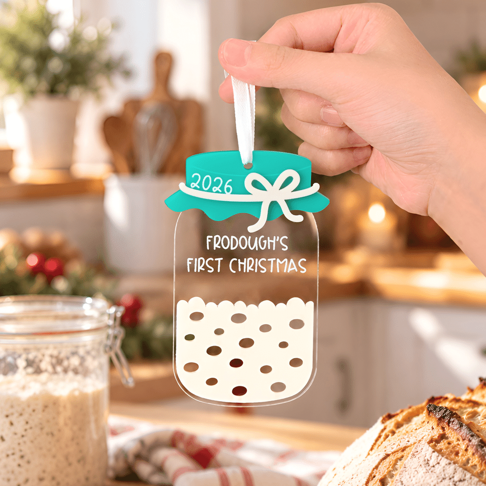 Personalised Sourdough Starter Jar Acrylic Christmas Ornament with Text and Year Christmas Gift for Bakers Bread Lovers 6
