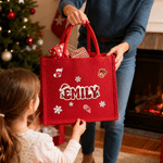 Personalised Christmas Theme Candy Cane Snowflake Santa Hat Large Capacity Jute Tote Bag with Name Christmas Gift for Kids Friends