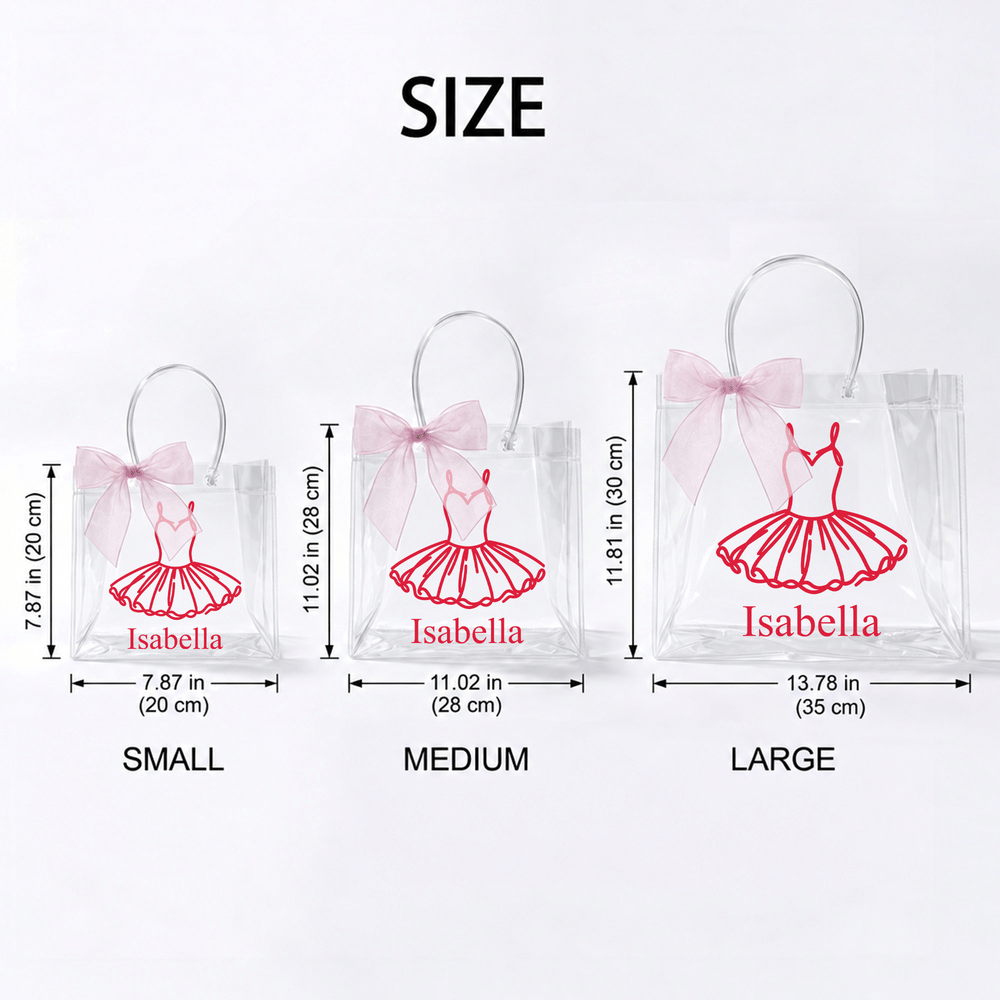 Personalized Ballerina Girl Pink Ribbon Bow Transparent Gift Bag with Name and Daily Use Birthday Christmas Gift for Girl Ballet Lover 7