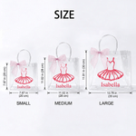 Personalized Ballerina Girl Pink Ribbon Bow Transparent Gift Bag with Name and Daily Use Birthday Christmas Gift for Girl Ballet Lover 7