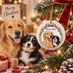 Personalised Watercolor Pet Portrait Bow Striped Ceramic Christmas Ornament with Name Home Decor Christmas Gift for Pet Owners Lovers