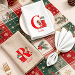 Servilleta de lino personalizada con iniciales y motivos navideños, ideal como decoración de mesa, regalo para fiestas navideñas, para niños, familiares y amigos 2