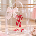 Personalized Ballerina Girl Pink Ribbon Bow Transparent Gift Bag with Name and Daily Use Birthday Christmas Gift for Girl Ballet Lover 1