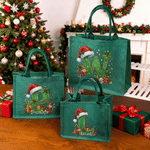 Personalised Christmas Theme Snowflake Holly Santa Hat Initial Large Capacity Linen Tote Bag with Name Christmas Party Holiday Gift for Family Friends