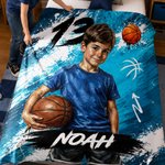 Personalized Graffiti Oil Painting Style Photo Soft Throw Blanket with Name Basketball Club Birthday Gift for Basketball Players 2