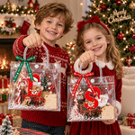Personalized Snowflake Reindeer Waterproof Large Capacity Ribbon Gift Bag with Name and Initial Christmas Gift for Kids Children