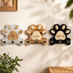 Porte-laisse en bois personnalisé en forme de patte de chiot, avec nom gravé et 3 crochets : cadeau de Noël ou de pendaison de crémaillère pour les propriétaires d'animaux de compagnie