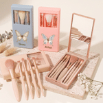 Personalized Butterfly Birth Flower Name 5 Pcs Makeup Brush Set with Travel Storage Box and Mirror Daily Use Birthday Gift for Women Girls