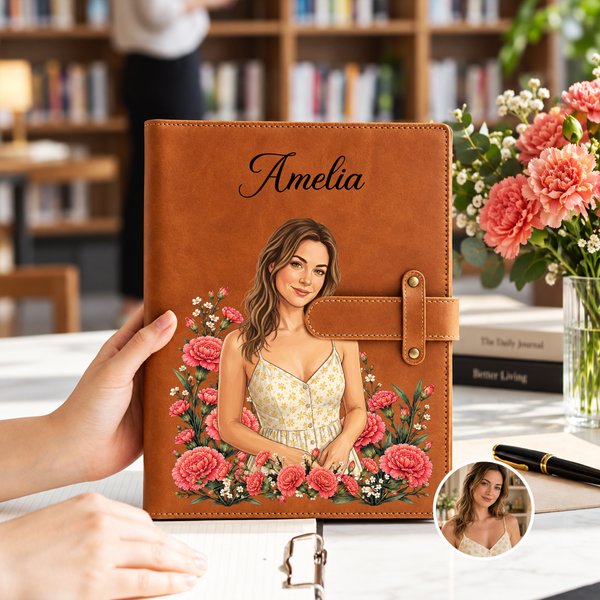 Cuaderno personalizado con retrato multicolor de un personaje, flor del mes de nacimiento y nombre: regalos de cumpleaños y del Día de la Madre para mujeres aficionadas a la lectura