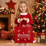 Personalised Christmas Theme Candy Cane Snowflake Santa Hat Large Capacity Jute Tote Bag with Name Christmas Gift for Kids Friends