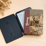 Personalized Oil Painting Pet Reading in Bed Kindle Case with Name and Photo for Multiple Models Daily Use Birthday Christmas Gift for Pet Lovers
